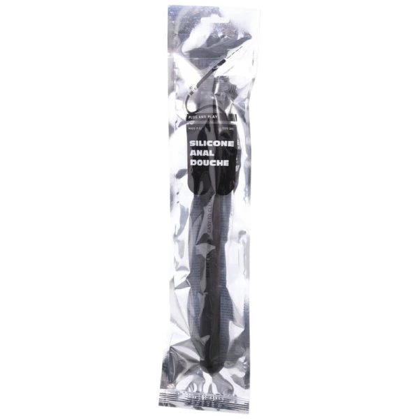 ALL Black Analdouche van siliconen met systeemstop 27 cm