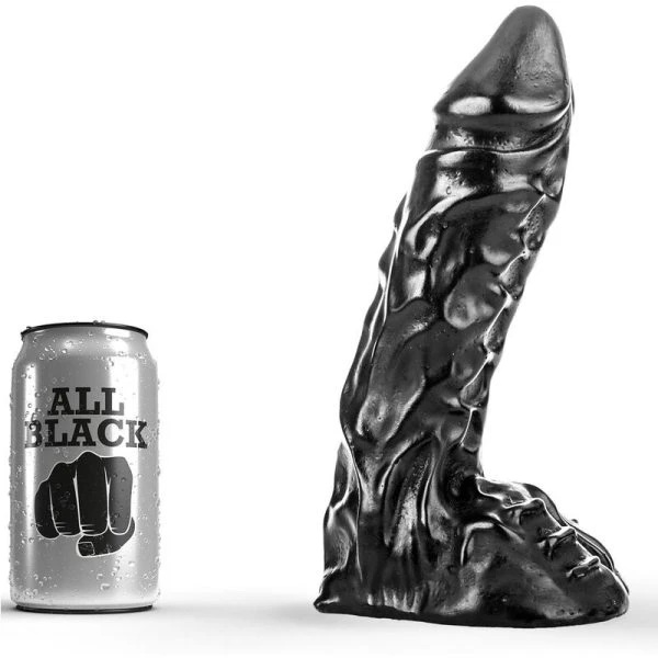 ALL Black Dildo met aderen en ballen, 23 x 5 cm