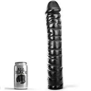 ALL Black Dildo with ribbed shaft, PVC, 38 x 9 cm