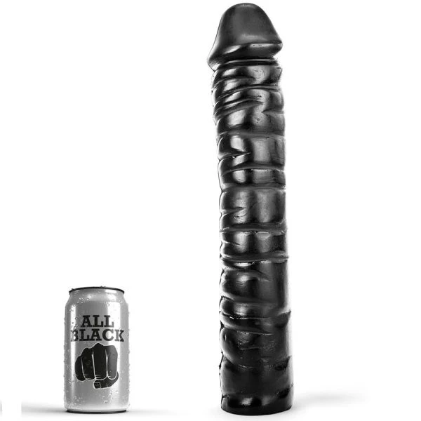 ALL Black Dildo met geribbelde schacht, PVC, 38 x 9 cm