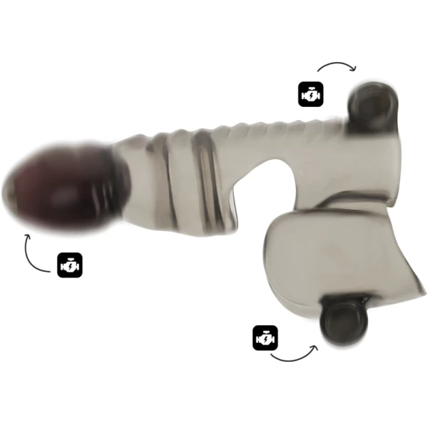 Ohmama Penis- en balzakhoes met 3 motoren, gestructureerd, 14 cm