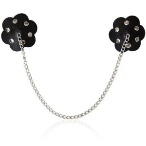 Ohmama Fetish Blütenblatt-Nippelschmuck mit Kette, schwarz