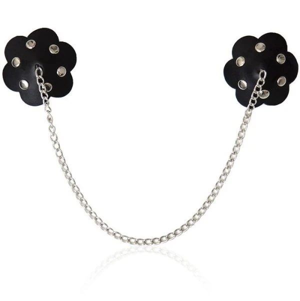 Ohmama Fetish Bloemblaadje-nippelversiering met ketting, zwart
