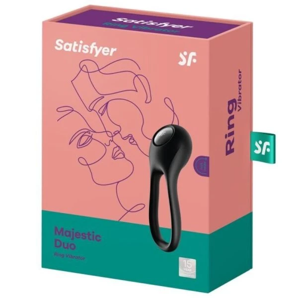 Satisfyer Ring Majestic Duo Penisring-Vibrator met 12 programma's, zwart Satisfyer Ring Majestic Duo Penisring-Vibrator met 12 programma's, zwart