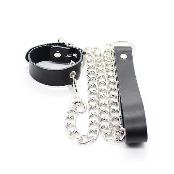 Ohmama Penis-Halskette und Lederarmband mit Metallkette