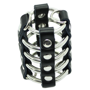 Ohmama Fetish Peniskäfig met Metalen Ringen en Leren Riemen Ohmama Fetish Peniskäfig met Metalen Ringen en Leren Riemen - Afbeelding 1