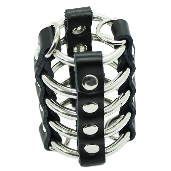 Ohmama Fetish Peniskäfig met Metalen Ringen en Leren Riemen