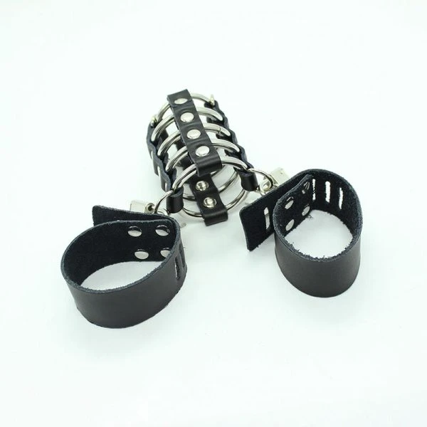 Ohmama Fetish Peniskäfig met Metalen Ringen en Leren Riemen