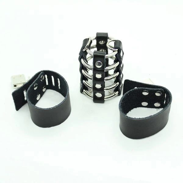 Ohmama Fetish Peniskäfig met Metalen Ringen en Leren Riemen