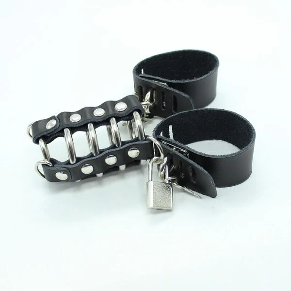 Ohmama Fetish Peniskäfig met Metalen Ringen en Leren Riemen