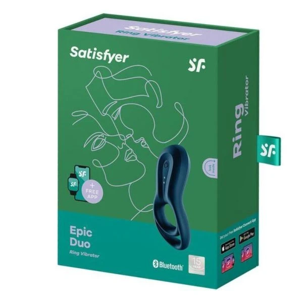 Satisfyer Connect Epic Duo Penisring met App-bediening, Blauw Satisfyer Connect Epic Duo Penisring met App-bediening, Blauw