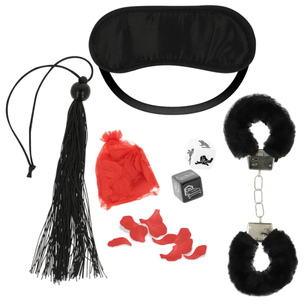 Ohmama SET Paar-Set Nummer 2 met zweep, masker, dobbelstenen, handboeien en bloemblaadjes