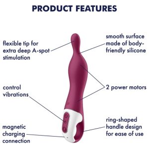 Satisfyer Vibrator A-Mazing 1 Aspot Vibrator met A-punt-stimulatie, Bessenrood Satisfyer Vibrator A-Mazing 1 Aspot Vibrator met A-punt-stimulatie, Bessenrood - Afbeelding 4
