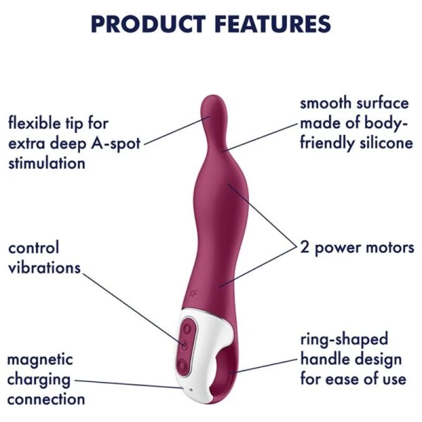 Satisfyer Vibrator A-Mazing 1 Aspot Vibrator met A-punt-stimulatie, Bessenrood Satisfyer Vibrator A-Mazing 1 Aspot Vibrator met A-punt-stimulatie, Bessenrood