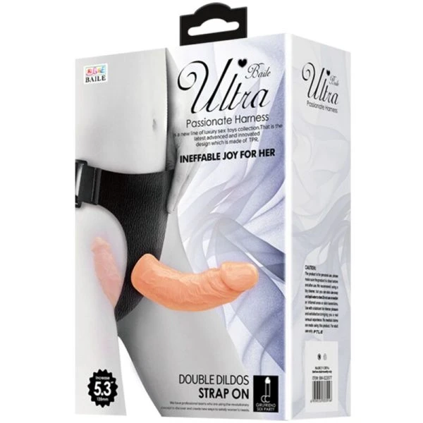 Baile Harness Collection Dubbele Dildo met Harnas en Ribbelstructuur