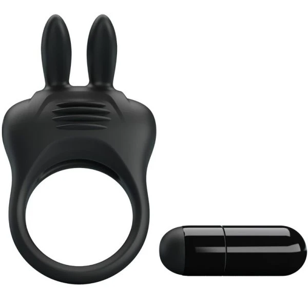 FOR HIM Pretty Love Davion Rabbit Vibratorring met clitorisstimulator, zwart