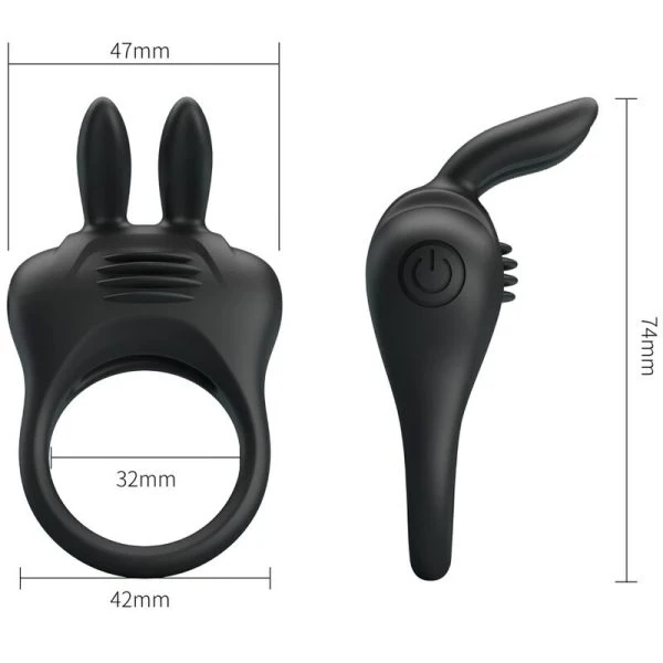 FOR HIM Pretty Love Davion Rabbit Vibratorring met clitorisstimulator, zwart