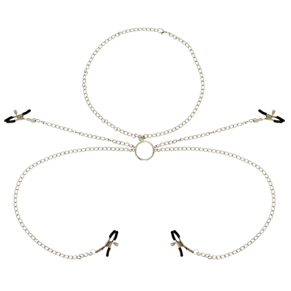 Ohmama Fetish Nippelklemmen met ketting, 4 klemmen van metaal