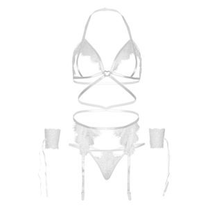 Leg Avenue Vierdelig Dessousset met BH, G-string, Kousenband en Manchetten, wit Leg Avenue Vierdelig Dessousset met BH, G-string, Kousenband en Manchetten, wit - Afbeelding 5
