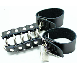 Ohmama Fetish Peniskäfig met Metalen Ringen en Leren Riemen Ohmama Fetish Peniskäfig met Metalen Ringen en Leren Riemen - Afbeelding 2