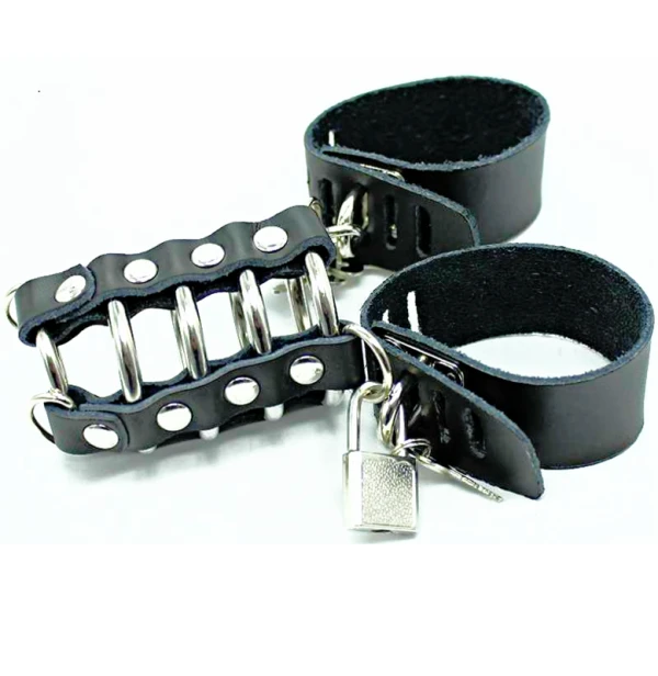 Ohmama Fetish Peniskäfig met Metalen Ringen en Leren Riemen