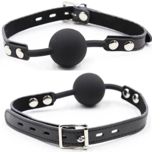 Ohmama Silicone Ball Gag with Leather Belt and Padlock