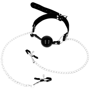 Ohmama Fetish Knebel Bola Negra met tepelklemmen en ketting Ohmama Fetish Knebel Bola Negra met tepelklemmen en ketting - Afbeelding 1