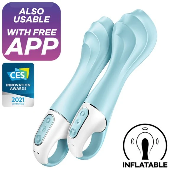 Satisfyer Connect Air Pump Vibrator 5 opblaasbare G-Punt Vibrator App Blauw