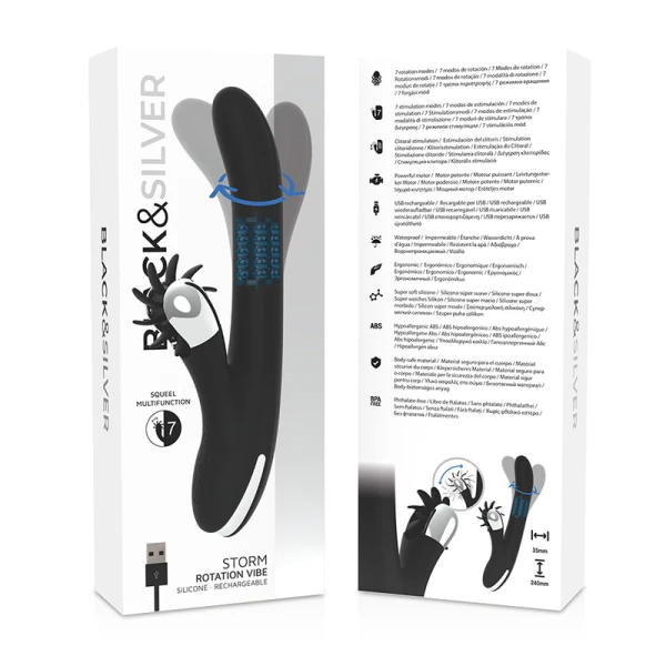 Black&silver Bunny Storm Rotation Vibe Rotationsvibrator mit Perlen