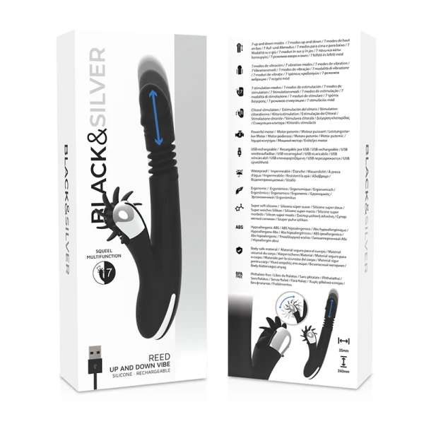 Black&silver Bunny Reed UP & Down Vibe Perlenvibrator, 24 cm