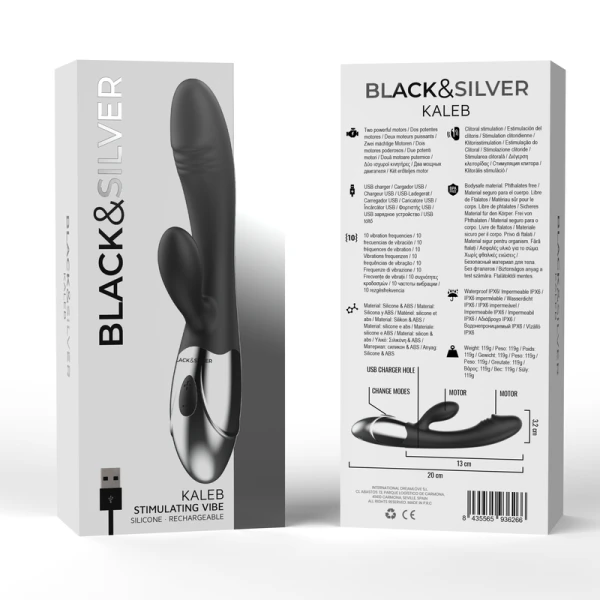 Black&silver Kaleb Stimulerende Parelvibrator met Konijn, 20 cm Black&silver Kaleb Stimulerende Parelvibrator met Konijn, 20 cm