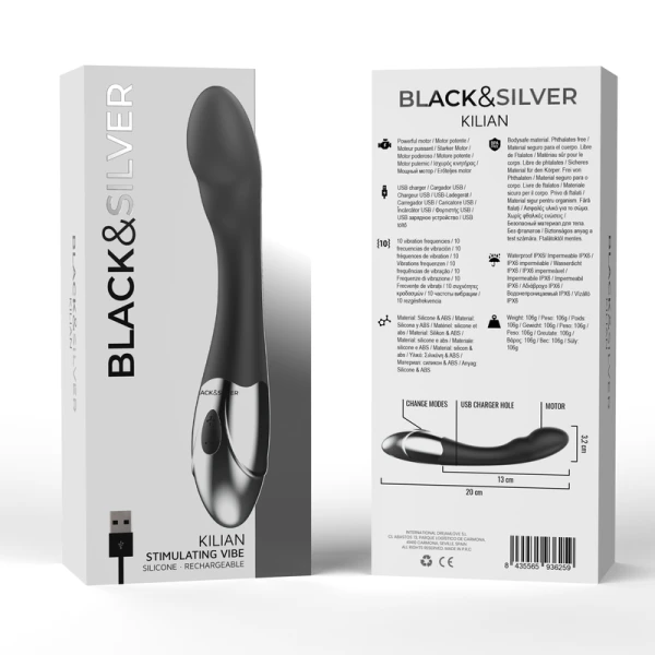 Black&silver Kilian Stimulierender Vibe G-Punkt Vibrator, 20 cm, USB wiederaufladbar