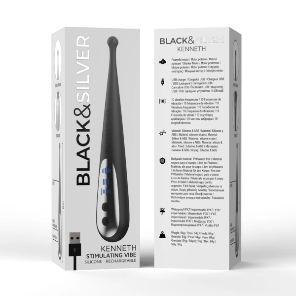 Black&silver Kenneth opgelegde vibrator met stimulatiepunt, 19 cm