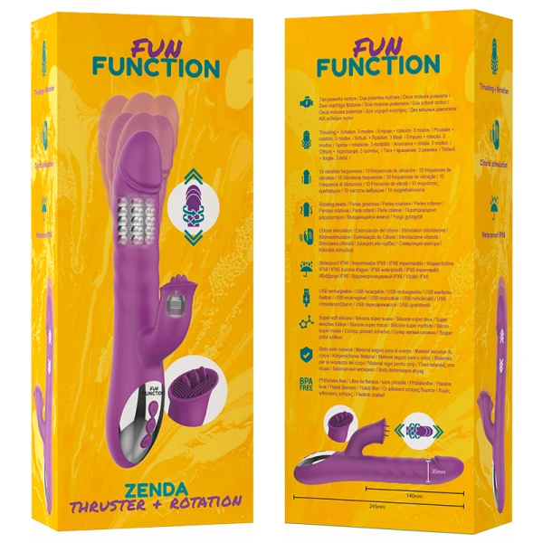 FUN Function Zenda Thruster & Rotation Parelvibrator met stootfunctie, 24,5 cm