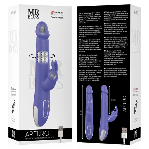 MR. Boss Arturo Vibrator & Rotator met Watchme-afstandsbediening, 24 cm