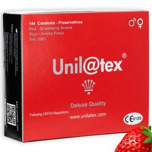 Unilatex Condooms met aardbeiensmaak, rood, 144 stuks