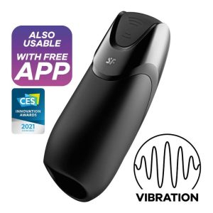 Satisfyer Men Vibration+ Masturbator met app-bediening, siliconen, zwart Satisfyer Men Vibration+ Masturbator met app-bediening, siliconen, zwart - Afbeelding 1