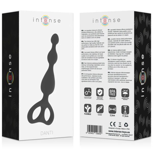 Intense Anal Toys Anale Dildo Danti van zijdezacht siliconen zwart 17,5 cm