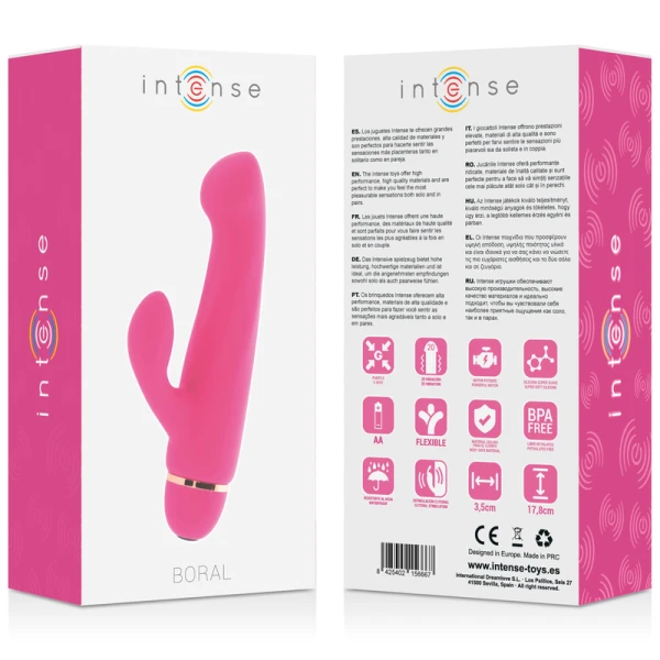 Intense High Tech Boral Vibrator met clitorisstimulator, 20 snelheden, siliconen roze