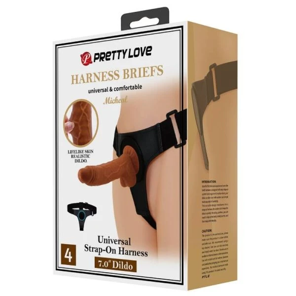 Harness Collection Strap-On-Hose met Dildo Michael, lichtbruin