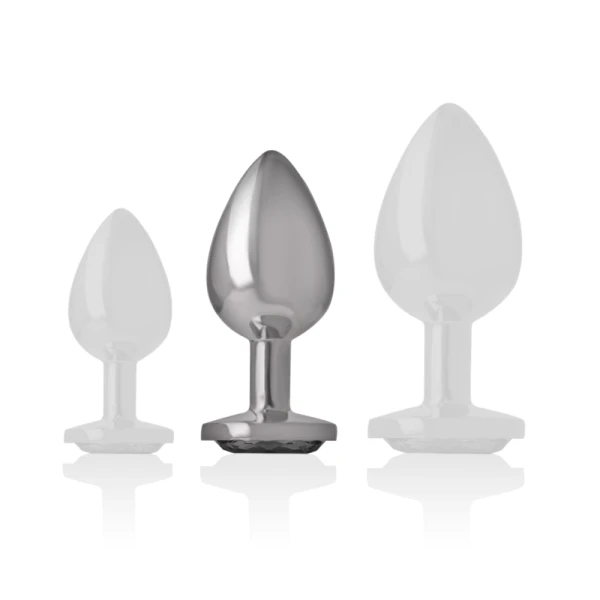 Intense Analplug aus Metall mit schwarzem Glas, Größe M