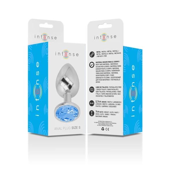 Intense Analplug mit blauem Kristall aus Aluminium Größe S