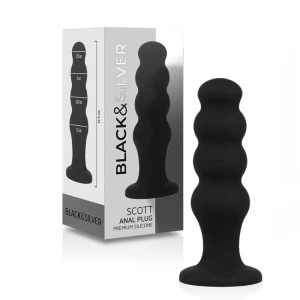 Black&silver siliconen anaalplug Scott met noppenstructuur 12,5 cm