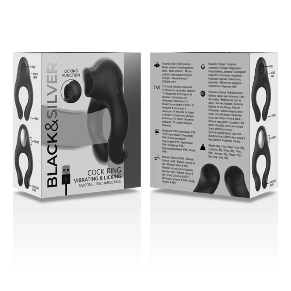 Black&silver Vibratorring mit 3 Motoren, wiederaufladbar, schwarz Black&silver Vibratorring mit 3 Motoren, wiederaufladbar, schwarz