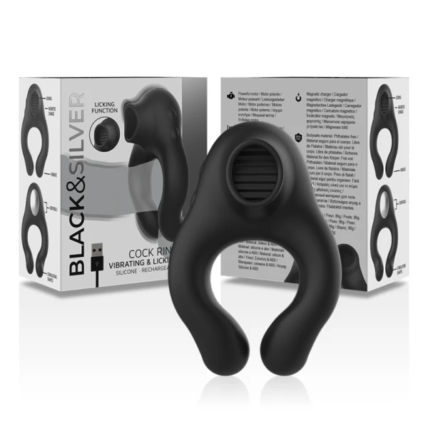 Black&silver Vibratorring mit 3 Motoren, wiederaufladbar, schwarz Black&silver Vibratorring mit 3 Motoren, wiederaufladbar, schwarz