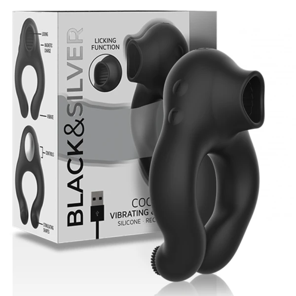 Black&silver Vibratorring mit 3 Motoren, wiederaufladbar, schwarz Black&silver Vibratorring mit 3 Motoren, wiederaufladbar, schwarz