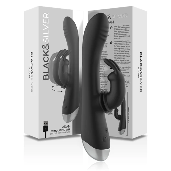 Black&silver Adam Vibrator met clitorisstimulator, siliconen, zwart