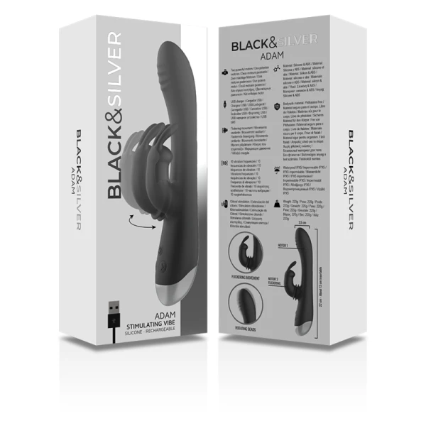Black&silver Adam Vibrator met clitorisstimulator, siliconen, zwart