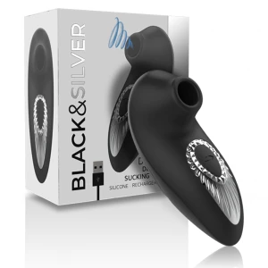 Black&silver Drake Deluxe Zuigvibrator Clitorisstimulator Silicone zwart