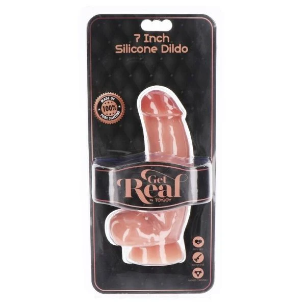 GET Real Siliconen Dildo 18 cm met Ballen, huidskleur